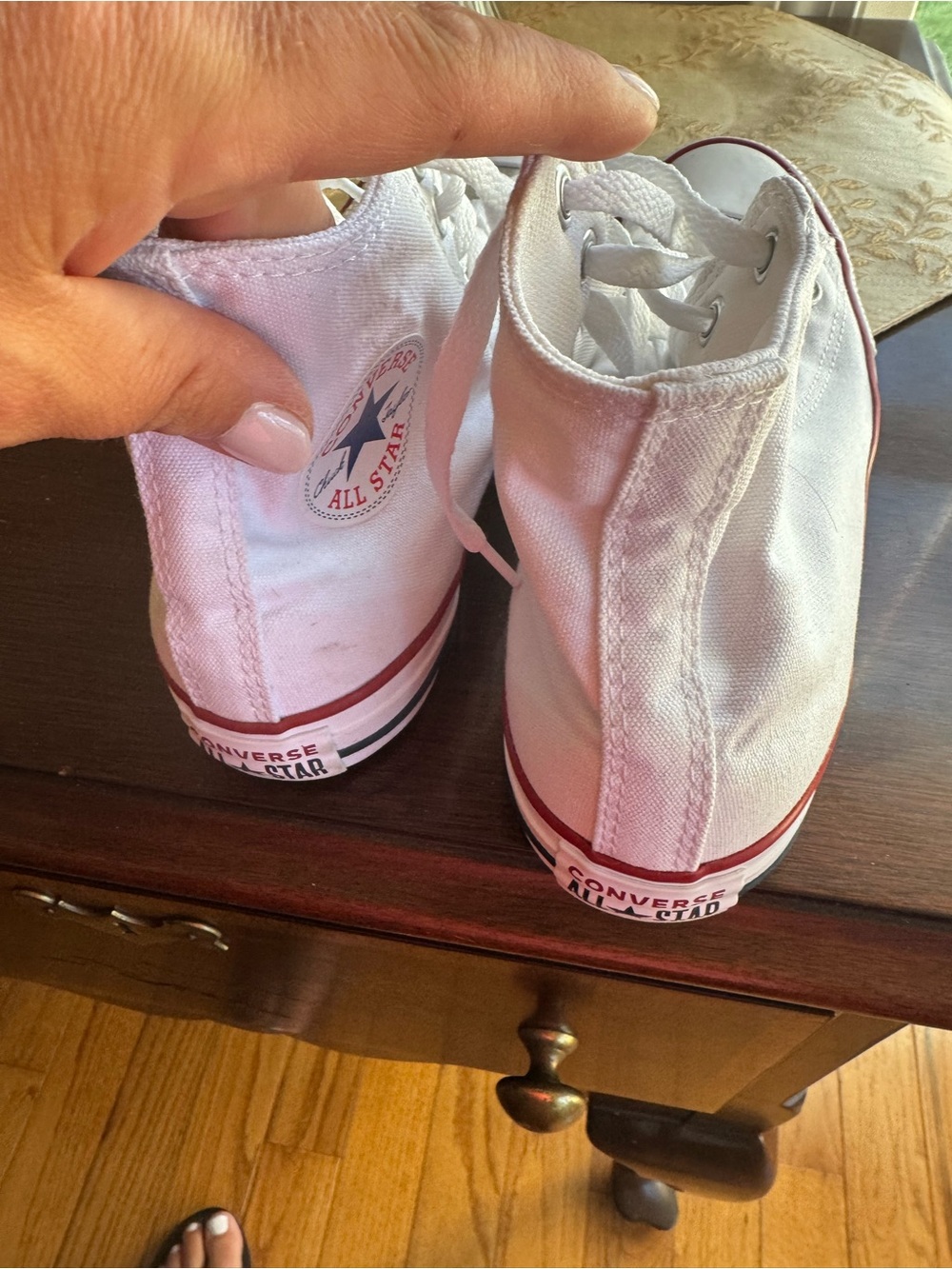 Converse White High-Top Sneakers with Red Sole Stripe - Picture 4 of 7